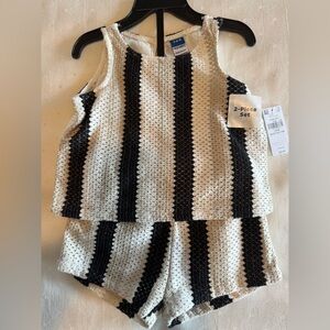 NWT-Old Navy Black and Cream Crochet Tank Top with Matching Shorts. Size 3-6M.